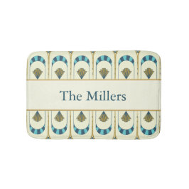 Alfombrilla De Baño Personalized Art Deco Teal & Gold Geometric
