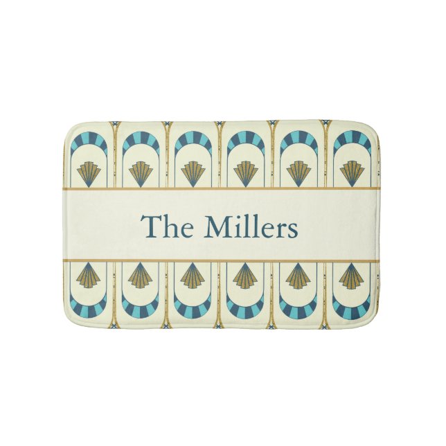 Alfombrilla De Baño Personalized Art Deco Teal & Gold Geometric (Anverso)