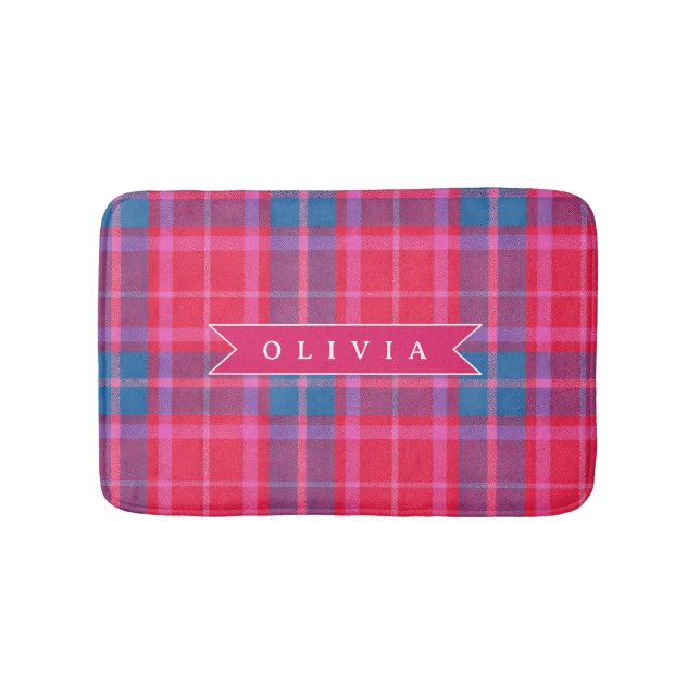Alfombrilla De Baño Personalized Custom Pink Fuchsia Plaid Preppy  (Anverso)