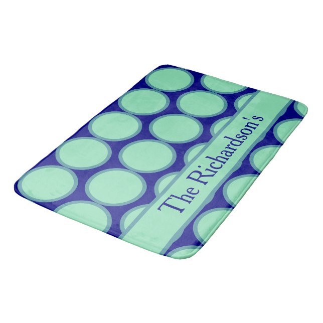 Alfombrilla De Baño Personalized Navy Mint Polka Dot Pattern Modern  (Angular)