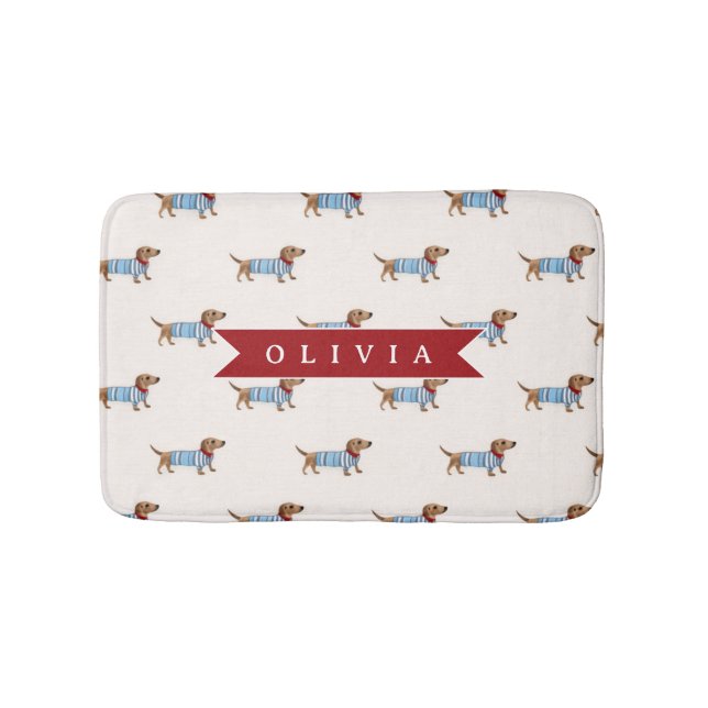 Alfombrilla De Baño Personalized Preppy Cute Dachshund Dog Pattern (Anverso)