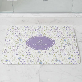 Alfombrilla De Baño Personalized Purple Floral Monogram
