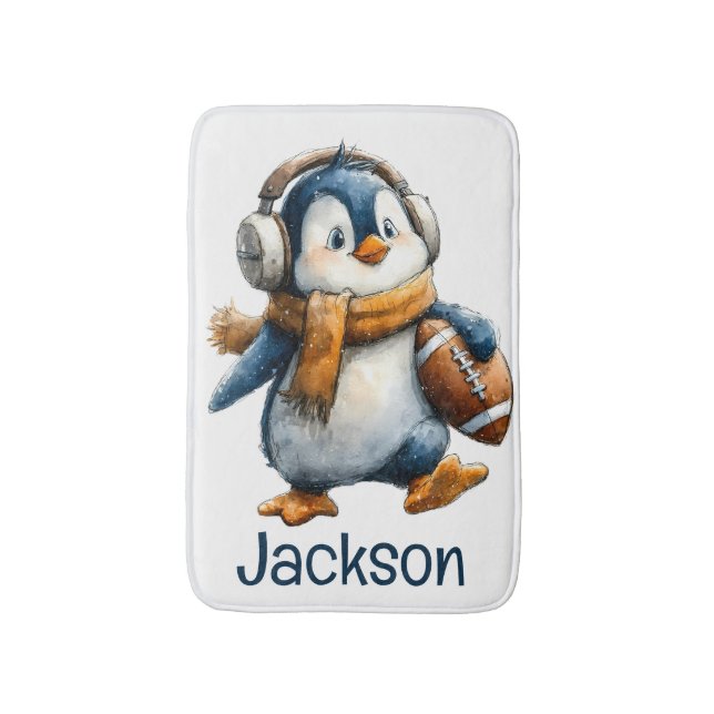 Alfombrilla De Baño Personalized Winter Penguin Football Kid (Frente vertical)