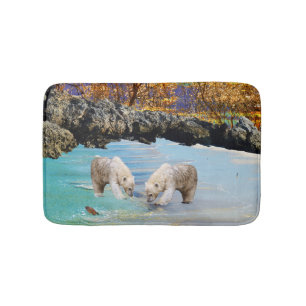 Alfombrilla De Baño Pesca de osos polares jóvenes,