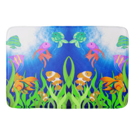 Alfombrilla De Baño Pesca marina submarina azul vibrante