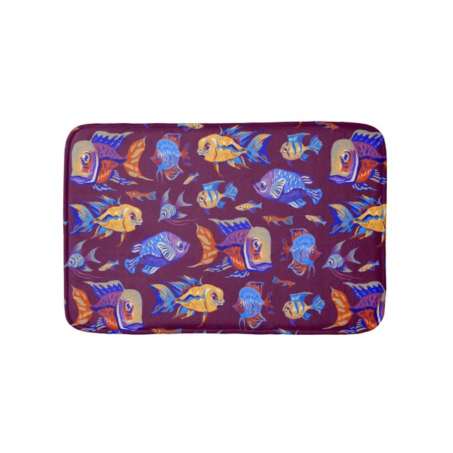 Alfombrilla De Baño Pesca tropical divertida en morado oscuro (Anverso)