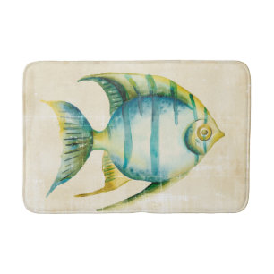 Alfombrilla De Baño Pescado acuario azul y amarillo