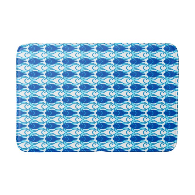 Alfombrilla De Baño Pescado moderno de medio siglo, azul cobalto (Anverso)