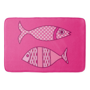 Alfombrilla De Baño Pescado retro moderno, fucsia y rosa claro