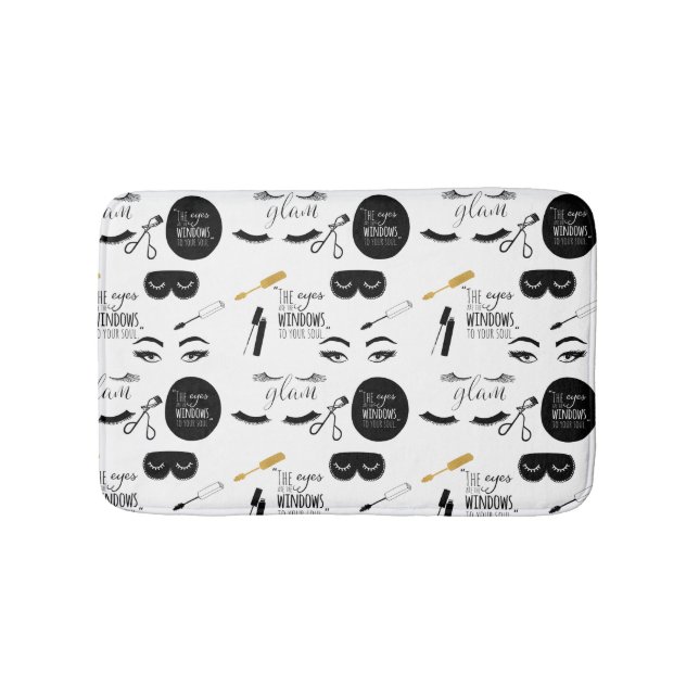 Alfombrilla De Baño Pestañas Negro Oro Glam (Anverso)