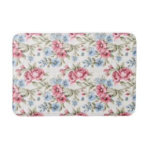 Alfombrilla De Baño Petunias rosadas y Daisies azules del cielo