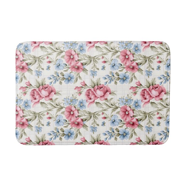 Alfombrilla De Baño Petunias rosadas y Daisies azules del cielo (Anverso)