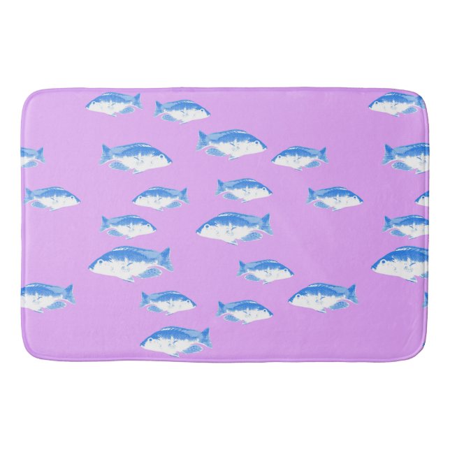 Alfombrilla De Baño Pez azul sobre lila (Anverso)