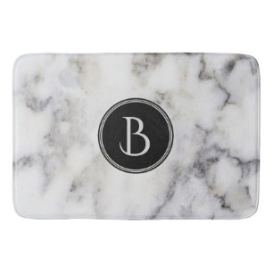Alfombrilla De Baño Piedra de mármol blanco y gris monogramada moderna