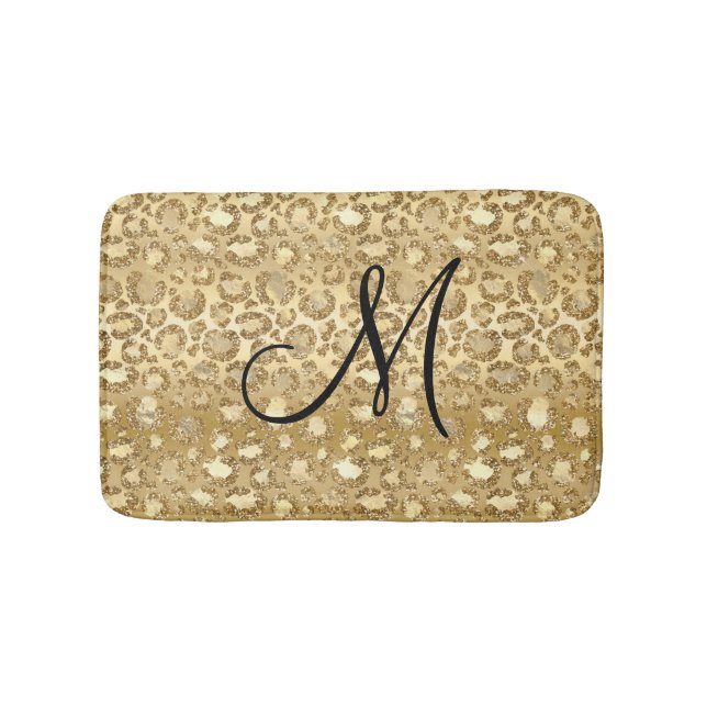Alfombrilla De Baño Piel de leopardo de oro monogramada personalizada (Anverso)