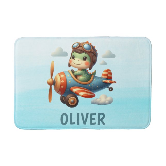 Alfombrilla De Baño Piloto cutto recauda dinosaurios volando un avión  (Anverso)