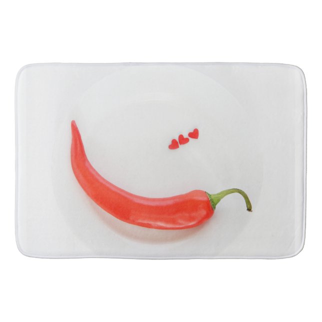 Alfombrilla De Baño Pimienta caliente Corazón rojo blanco (Anverso)