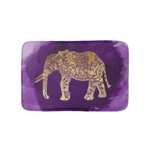 Alfombrilla De Baño pincelada tribal de la púrpura del elefante del
