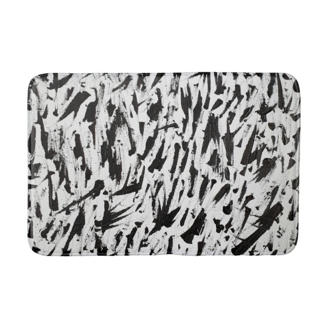 Alfombrilla De Baño Pinceles abstractos en blanco y negro (Anverso)