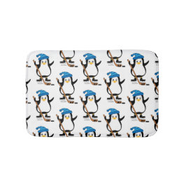 Alfombrilla De Baño Pingüino de hockey con palo de hockey