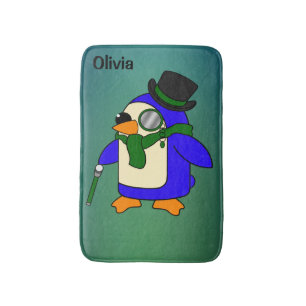 Alfombrilla De Baño Pingüino personalizado lindo verde azulado verde e