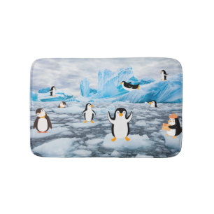 Alfombrilla De Baño pingüinos lindos en el hielo antártico