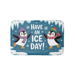 Alfombrilla De Baño Pinguinos Lindos Patinando en el Hielo Dibujo Anim