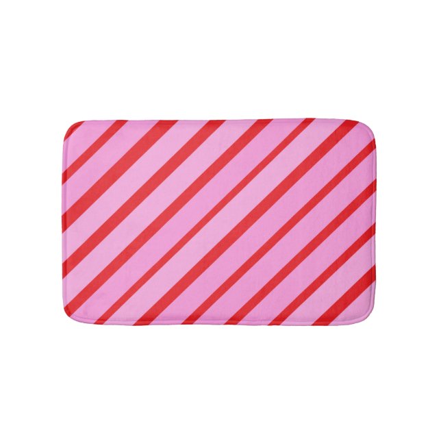 Alfombrilla De Baño Pink and Red Diagonal Stripes  (Anverso)