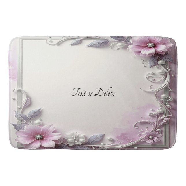 Alfombrilla De Baño Pink Floral Frame Bath Mat (Anverso)