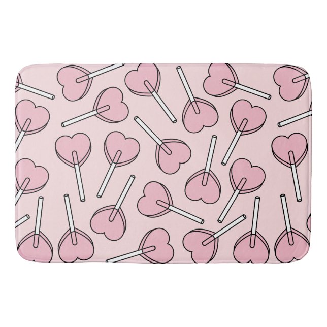 Alfombrilla De Baño Pink Lollipops, Heart Lollipops, Lollipop Pattern (Anverso)