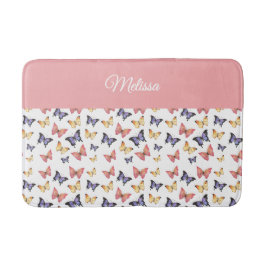 Alfombrilla De Baño Pink Purple Butterflies Monogram Name
