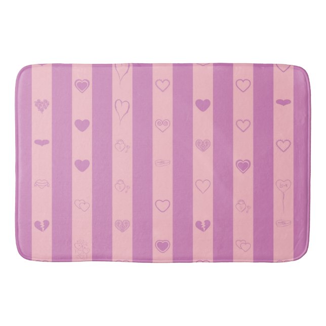 Alfombrilla De Baño Pink Purple Stripes Moderno Heart Pattern (Anverso)