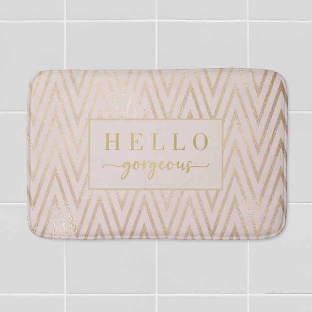 Alfombrilla De Baño Pink Rose Gold Chevron Hello Gorgeous Bath Mat (Subido por el creador)