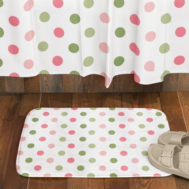 Alfombrilla De Baño Pink & Sage Green Polka Dot (Pink & Sage Green Polka Dot Bath Mat)