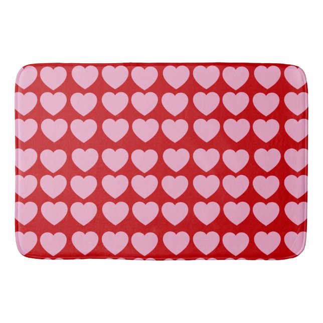 Alfombrilla De Baño Pink Valentines Hearts on Red (Anverso)