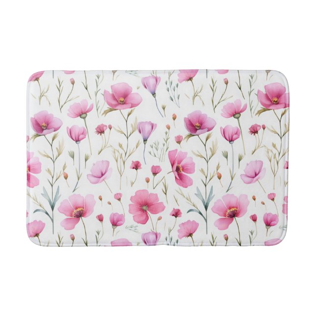 Alfombrilla De Baño Pink Watercolor Wildflower  (Anverso)