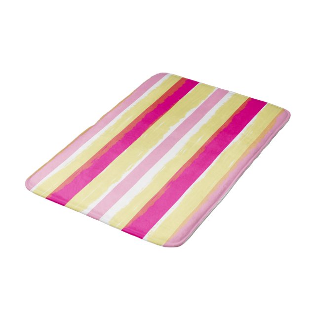 Alfombrilla De Baño Pink White Yellow Summer Stripes (Angular)
