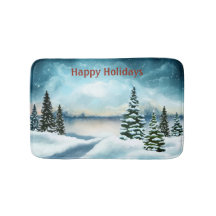 Pinos nevados cerca de un lago