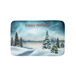 Alfombrilla De Baño Pinos nevados cerca de un lago