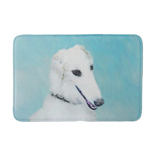 Alfombrilla De Baño Pintura de Borzoi (blanco) - Arte de perro origina