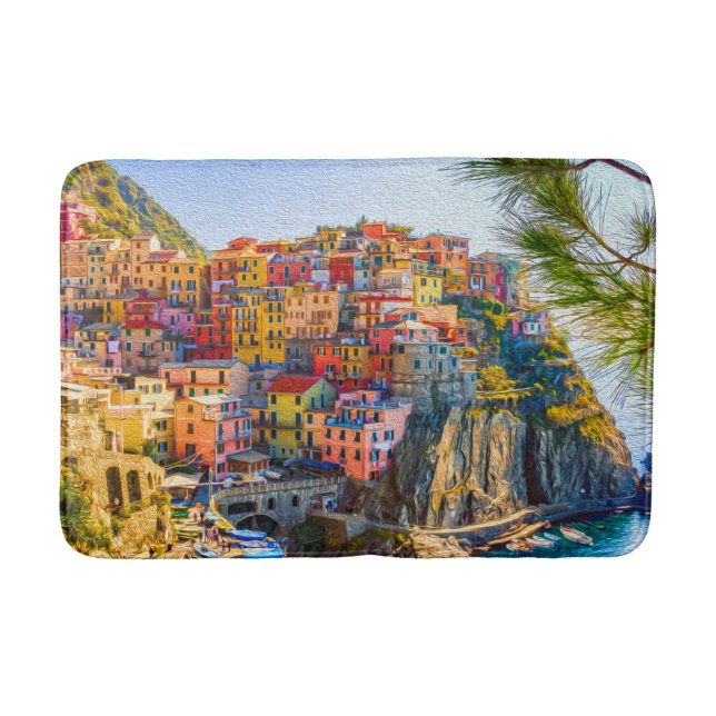 Alfombrilla De Baño Pintura de Cinque Terre Liguria Italia Acantilado  (Anverso)
