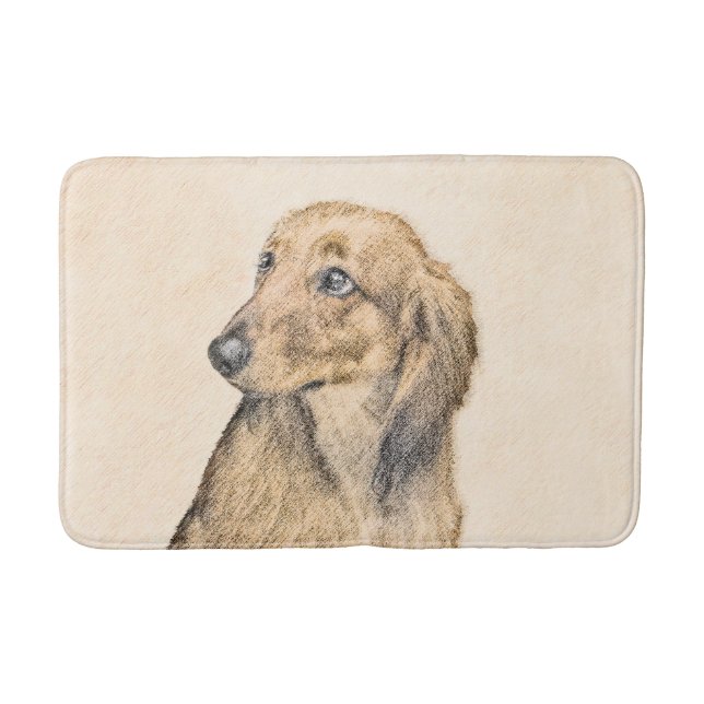 Alfombrilla De Baño Pintura de Dachshund (de cabello largo) - Arte Per (Anverso)