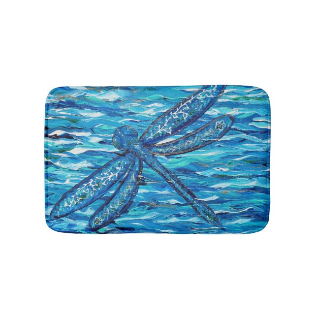 Alfombrilla De Baño Pintura de la libélula azul (Anverso)