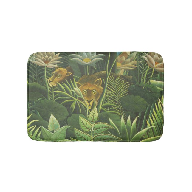 Alfombrilla De Baño Pintura de león de la selva tropical de Rousseau (Anverso)