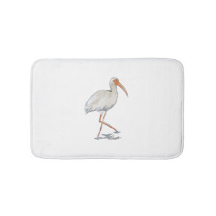 Alfombrilla De Baño Pintura de pájaro blanco en la costa del Ibis Beac