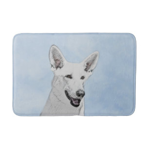 Alfombrilla De Baño Pintura de pastor blanco - Arte de perro original