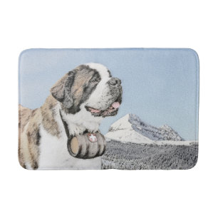 Alfombrilla De Baño Pintura de St Bernard - arte original lindo del
