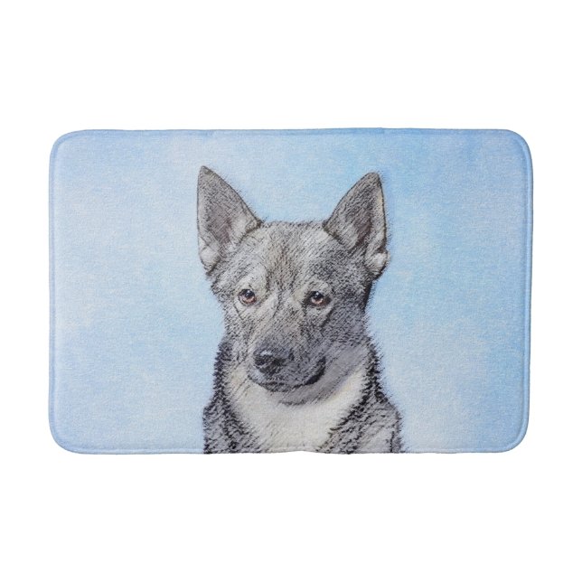 Alfombrilla De Baño Pintura de Vallhund Sueca - Arte Perro Original Cu (Anverso)