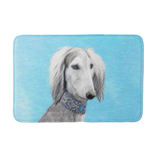 Alfombrilla De Baño Pintura Saluki (plateada) - Arte Perro Original.