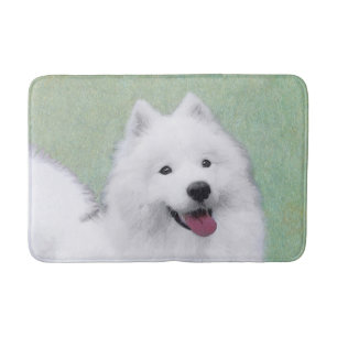 Alfombrilla De Baño Pintura Samoyed - Arte Perro Original Cuto